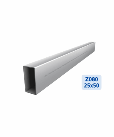 Thép hộp mạ kẽm Z080: 25mmx50mmx1.20mmx6.0m