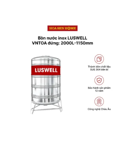 Bộ bồn nước INOX LUSWELL VNTOA đứng: 2000L-1150mm